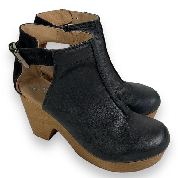 Free People Clogs Sz 37 US 6.5 7 Amber Orchard Clog Wood Platform Leather Black - Picture 10 of 13